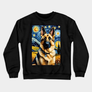 German Shepherd Dog Breed in a Van Gogh Starry Night Art Style Crewneck Sweatshirt